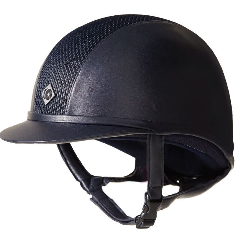 Charles Owen AYR8 Leather Look Helmet No Piping Navy