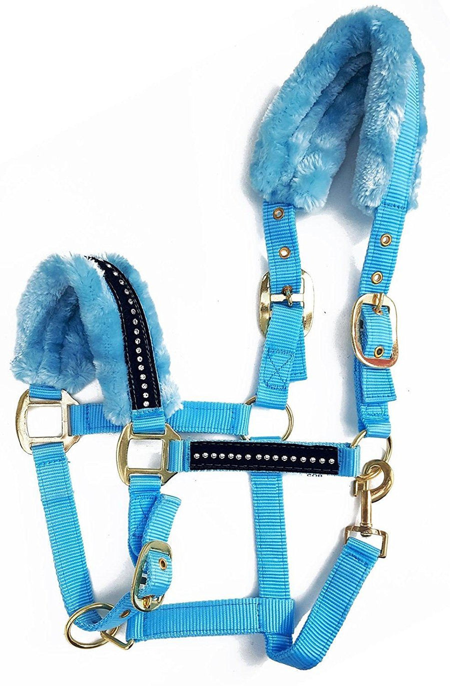 White Horse Equestrian Diamond Fleece Head collar Light Blue
