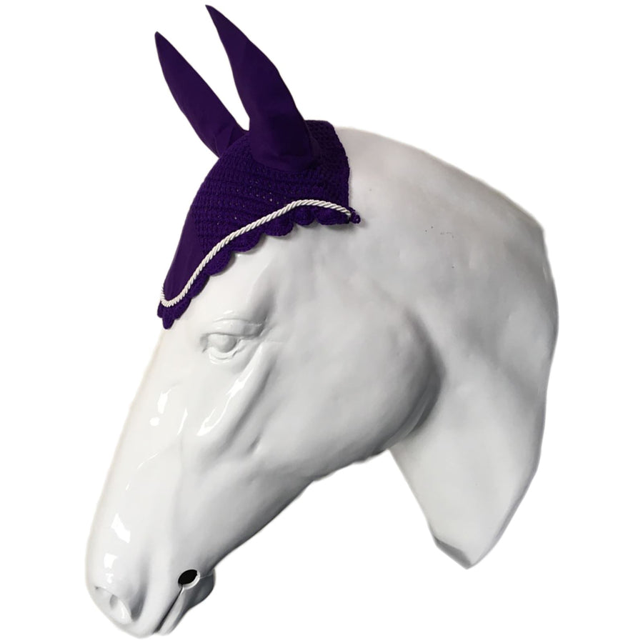 White Horse Equestrian Ear Bonnet Purple/White