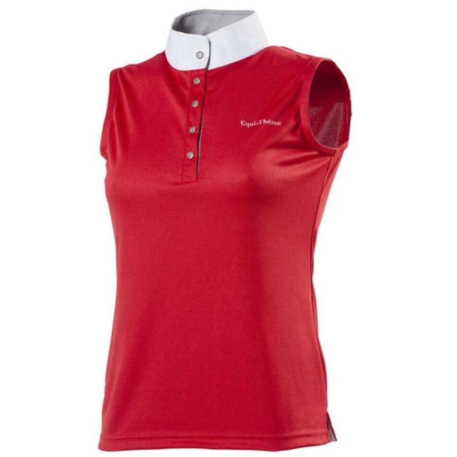 Equi-Theme Ladies 'Mesh' Polo Shirt Sleeveless Red/White
