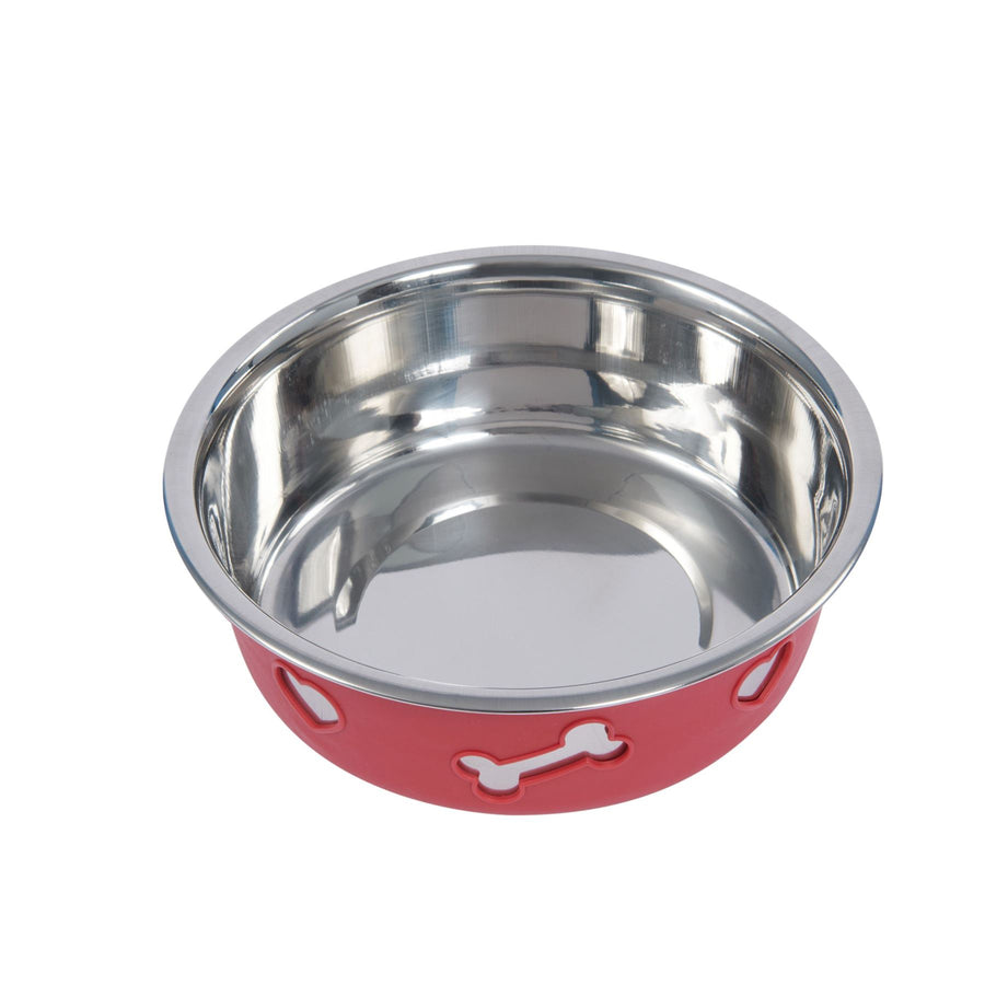 NON-SLIP STAINLESS STEEL SILICONE Bowl Dog Pet Raspberry