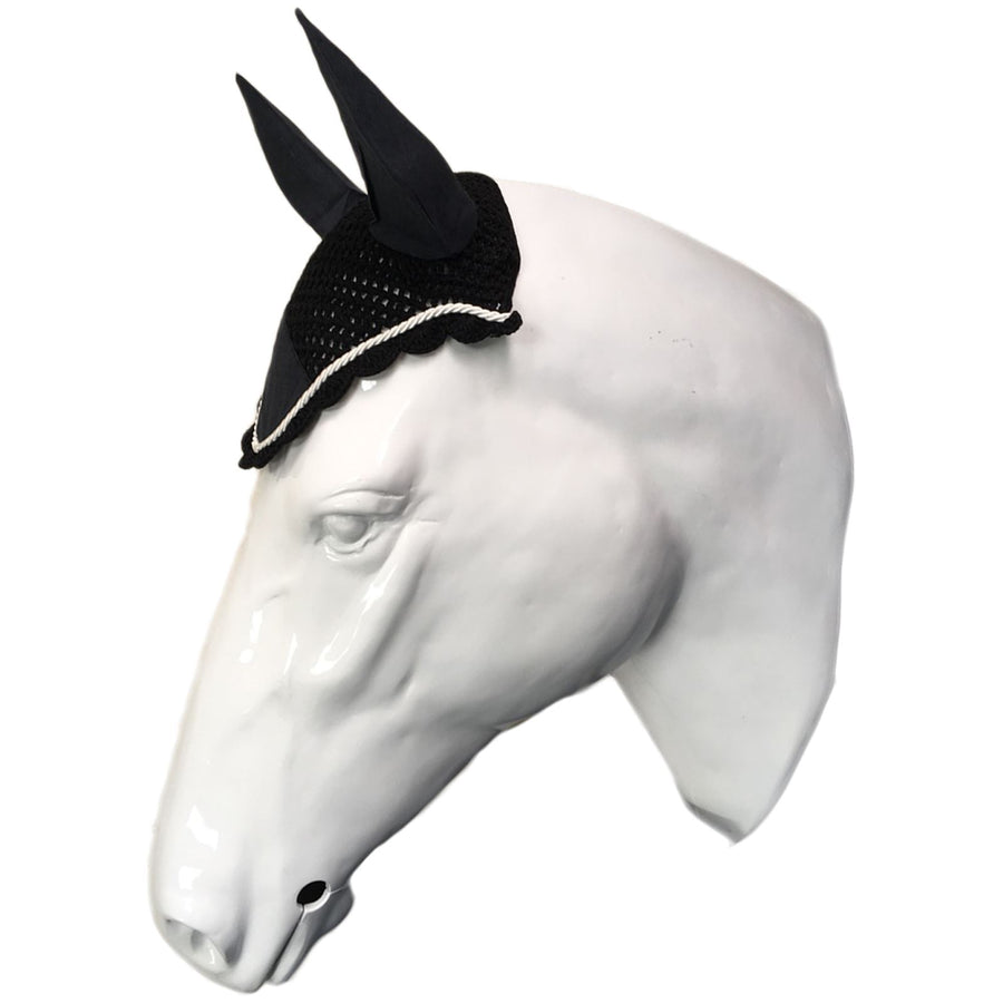 White Horse Equestrian Ear Bonnet Black/White