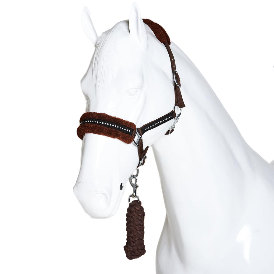 White Horse Equestrian Diamond Fleece Headcollar Brown