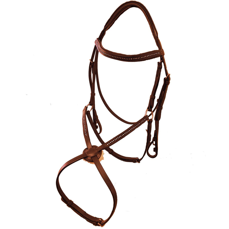 White Horse Equestrian Star Gem Leather Grackle Bridle Brown