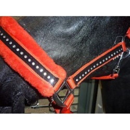 White Horse Equestrian Diamond Fleece Head collar Red
