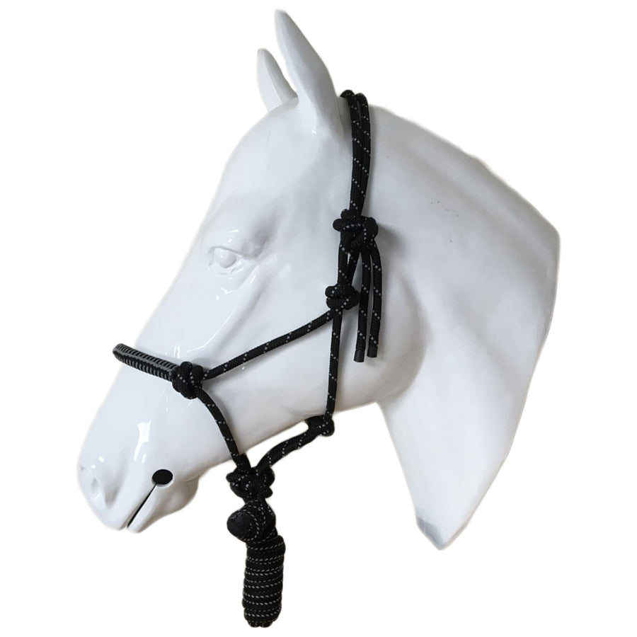 White Horse Equestrian Rachel Nylon Rope Halter Set Black/Grey OS