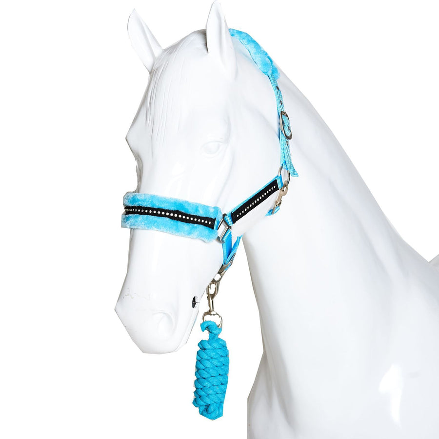 White Horse Equestrian Diamond Fleece Head collar Light Blue