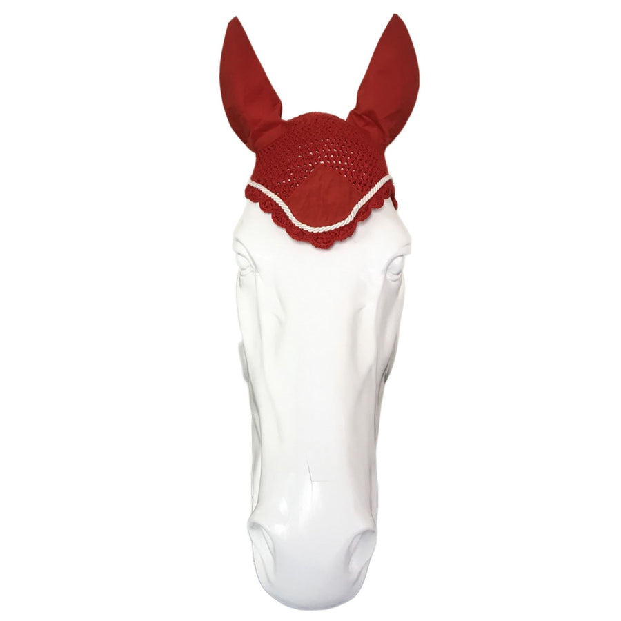 White Horse Equestrian Ear Bonnet Red/White